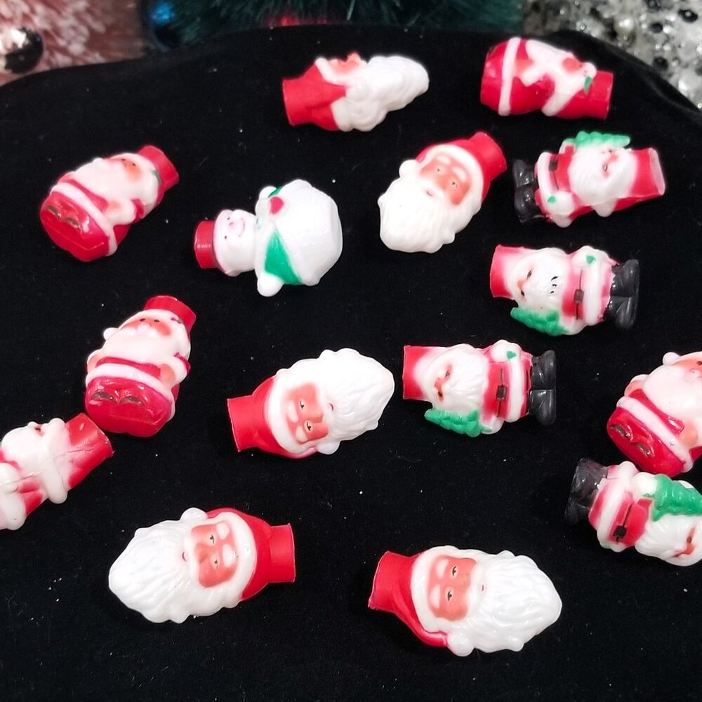 15 Vintage Celluloid Christmas Light Covers Figural Santa Snowman